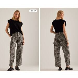 NWOT Damson Madder Leopard Print Cargo Jeans Wide Leg Black 8